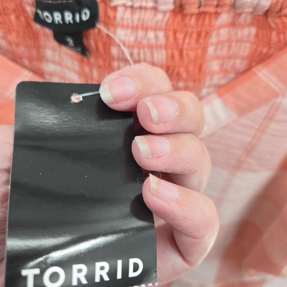 Torrid Orange Seersucker Sweetheart Neckline Smocked Back Crop Top 3X 22/24 - Picture 4 of 9